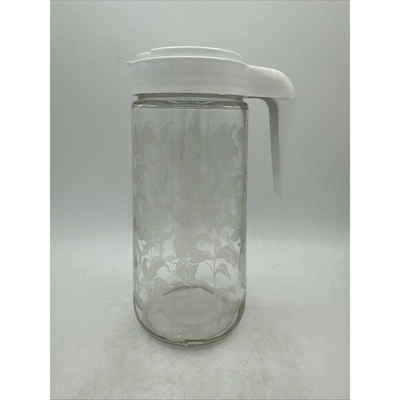 Vintage Tang Pitcher Glass Floral Design 1 Quart MCM Container - Picture 1 of 13